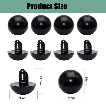 ARTCXC 30Pcs 24mm/0.95inchBlack Solid Plastic Safety Eyes Craft Eyes with Washers for Doll, Puppet, Plush Animal DIY Making - size: 24mm(0.95inch)