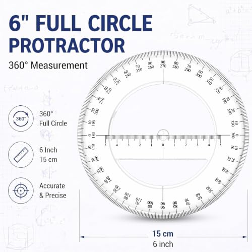 2 Pack 360 Degree Protractor, 6 Inch Multifunctional Drawing Ruler, Classic - style: Classic