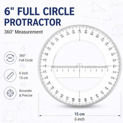 2 Pack 360 Degree Protractor, 6 Inch Multifunctional Drawing Ruler, Classic - style: Classic