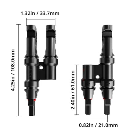 4PCS 1000V DC Solar Y Branch Connectors for Parallel Panels (2 Pairs) - size: 2Pair M/FF+F/MM