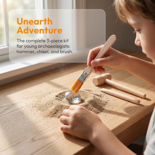 Vaguelly Dinosaur Digging Kit Wooden Hammer Chisel Brush Set for Kids Stem Science Educational Excavation Toy for Pretend Play Digging Tools Toys - size: 14.00X4.00X2.00CM