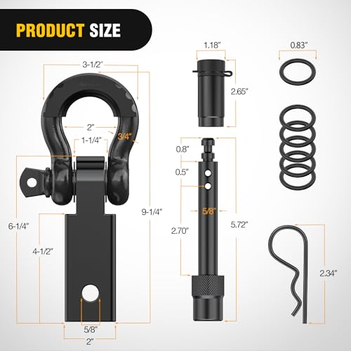Nilight 3/4" Anti-Theft D Ring Shackle Hitch Receiver 2" Solid Towing Kit | 45000 LBs Breaking Strength 5/8" Trailer Hitch Lock Pin Heavy Duty Solid Towing Kit for Trucks Off Road Black - color: Hitch w/ Lock Pin Black