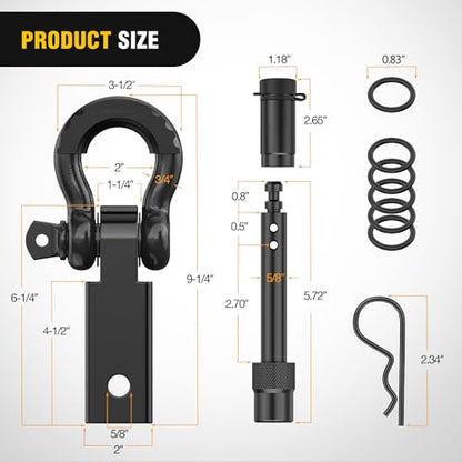 Nilight 3/4" Anti-Theft D Ring Shackle Hitch Receiver 2" Solid Towing Kit | 45000 LBs Breaking Strength 5/8" Trailer Hitch Lock Pin Heavy Duty Solid Towing Kit for Trucks Off Road Black - color: Hitch w/ Lock Pin Black