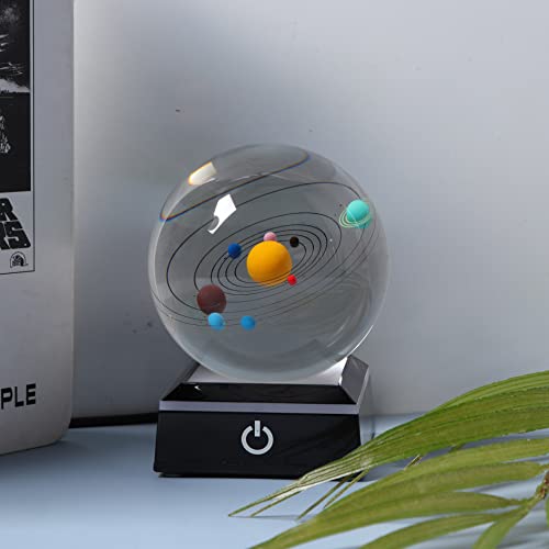 Qianwei 3D Solar System Model Crystal Ball Astronomy Gifts Men Space Decor - style: Colorful Solar System+LED BASE