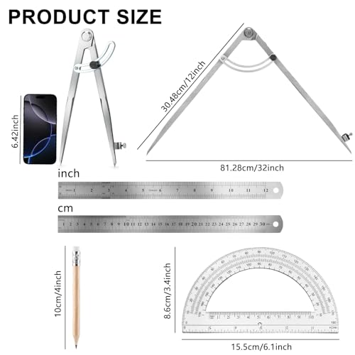 12 Inch Compass Geometry Tool Drawing Compass with Pencils - size: 12 inches+2 Pencils
