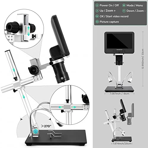 Andonstar AD246-M Digital Microscope for Adults, 3 Lens Soldering Microscope, 1080P FHD Video Record, 7 Inch LCD 500x, Coin Full View, Biological Kit with 32G Card, Prepared Slides