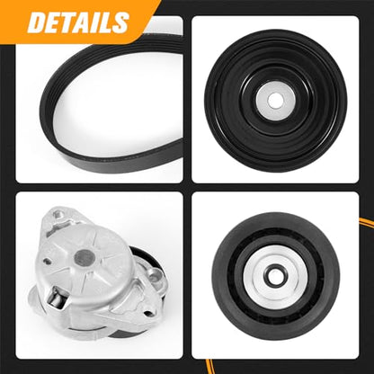 Engine Drive Belt Tensioner Idler Pulley V-Ribbed Serpentine Belt Kit Compatible with Mercedes-Benz ML350 C230 C300 C350 E350 S550, 2006-2011 - Replace 2722021419 2722000270 2722021019 6pk2404
