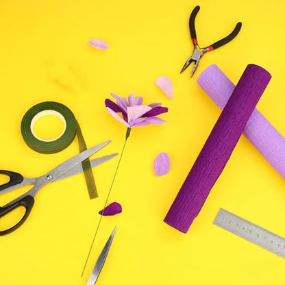 Gersoniel 57 Pcs Crepe Paper DIY Kit for Flower Making, Purple and Green - color: Purple and Green