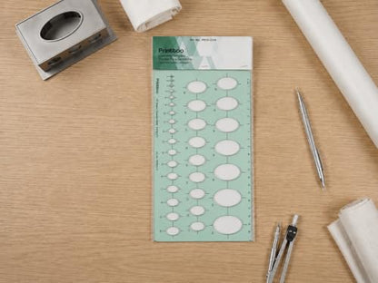 Printtoo 35° Ellipse Template, Transparent Green Acrylic Drafting Stencil with Multiple Oval Cutouts, Metric Scale & 2 mm Thickness for Architecture, Engineering, Drawing & Craft Use - color: Series-PRTD-2119A