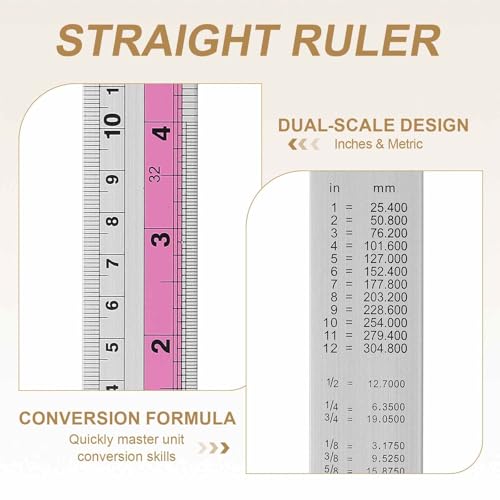 HARFINGTON 2pcs Metal Straight Ruler 30cm Metric SAE Aluminum Alloy Measuring Rulers Scale Tools with Hole for Measure Study Reading Classroom Office, Pink - color: Pink, size: 30cm