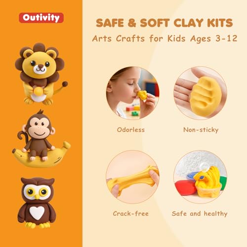 Air Dry Clay Kit for Kids Animal Craft Set 12 Colors - color: Clay animals Kit