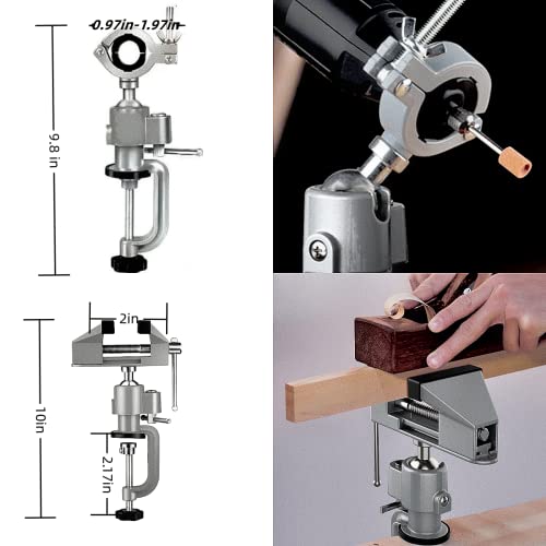 Table Vise,2 in 1 Universal Rotate 360° Work Clamp-On Vise,Table Vice with Electric Drill/Grinder Holder for Woodworking, Drilling, Sawing, Jewelry Making,Metal Working and DIY (3'')