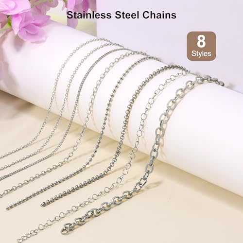 PP OPOUNT Silver Necklace Chains for Jewelry Making, 62.3 Feet 8 Rolls - color: Silver, size: 8 Rolls