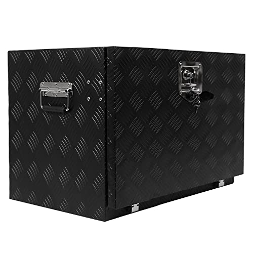 GarveeTech 24 in Heavy Duty Aluminum Stripes Plated Tool Box Pick Up Truck Bed Rv Trailer Toolbox Diamond Plate Underbody Box Waterproof Square Storage Organizer With Side Handle, Lock & Keys