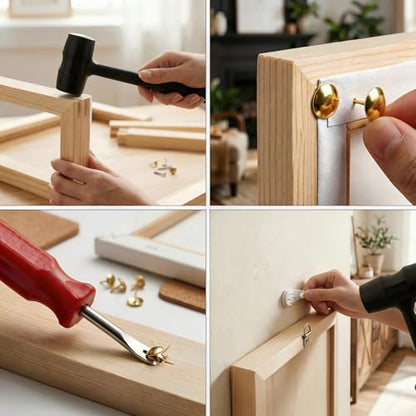 12PCS Stretcher Bars for Needlework, 3 Sizes (8", 12", 16") Wooden Needlepoint Stretcher Bars with Rubber Mallet, Screwdriver & Hanging Kit, Complete Embroidery Canvas Frame Set for Wall Decor (12)