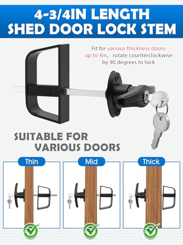 Shed Door T-Handle Lock Latch Kit with 4 Keys, Shed Barn Coop Storage Door T-Lock Set, Adjustable 4-3/4" Stem, Heavy-Duty Zinc Alloy, Black Powder Coated Left Lock - 1pack - style: Lock 4-3/4"