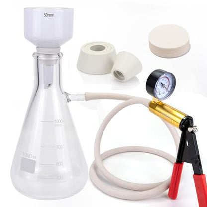 1000ml Buchner Vacuum Filtration Kit - 3.3 Glass Flask & Hand Pump - size: 1000ML