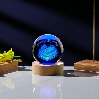 3D Birthday Gifts for Women Crystals Ball 60mm - Birthday Figurines Decor Glass Birthday Cake Figurine Decor Stuff for Best Friend Lovers Mom Dad Keepsake Paperweight - style: BIRTHDAY