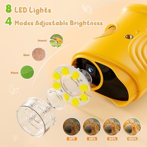 1000X Handheld Digital Microscope for Kids: Pocket Microscope with 2.0" IPS Screen - STEM Toys Birthday Gifts for Girls Boys Child - Portable Edu Science Kits Toddler Age 3-6 6-12 - color: 382-Yellow