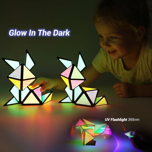 TOSY Magnet Pyramid Glow - 1 Cube Transforms into 1 Billion Shapes, 12 Pieces, 243 Rare Earth Magnets, Glowing, Holographic Design Magnet Tiles Creative Puzzle STEM/STEAM Toy - color: Glow (Set of 1)