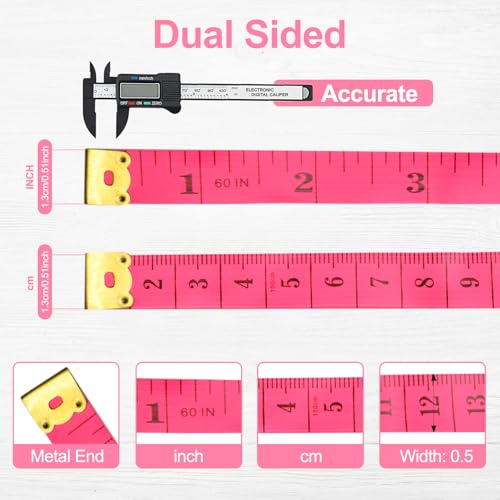Tape Measure Soft Measuring Tape 60-Inch Double Scale Ruler Fabric Sewing Tailor Cloth Measurement Craft Supplies,5 Pack, 5 Color