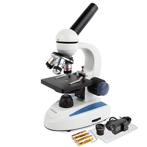 AmScope M158C-PS25-WM Cordless Compound Monocular Microscope, WF10x and WF25x Eyepieces, 40X-1000X Magnification, LED Illumination + Set of 25 Prepared Slides and Book - style: M158C-PS25-WM