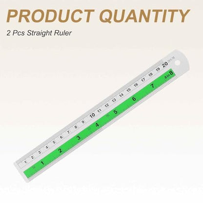 HARFINGTON 2pcs Metal Straight Ruler 20cm Metric SAE Aluminum Alloy Measuring Rulers Scale Tool with Hole for Measure Study Reading Classroom Office, Green - color: Green, size: 20cm