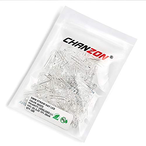 CHANZON 100 pcs 5mm White Straw Hat LED Diode Lights (DC 3V 20mA) - color: A) White (100pcs)