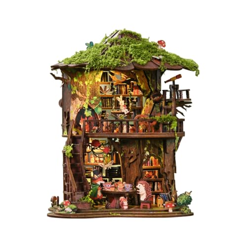 Music Park Book Nook for Adults, 3D Wooden Puzzle Forest Treehouse with LED - color: Forest Treehouse