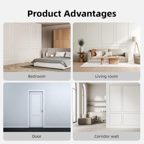 Peel and Stick Premade Wall Molding Kit, 3 Set Wainscoting - color: White-Modern A