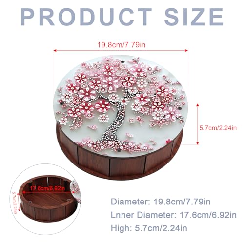antor 5D Cherry Blossom Diamond Art Storage Box, DIY Wooden Jewelry Box Kit - color: Cherry Blossom Tree
