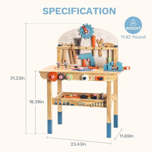 ROBUD Wooden Play Tool Workbench Set for Kids, Construction Toy Bench