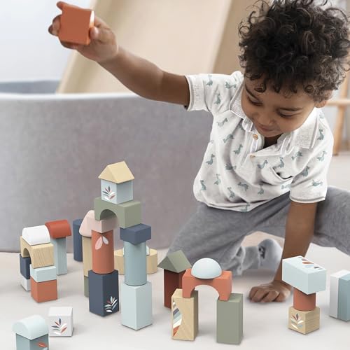 SPEEDY MONKEY Wooden Building Blocks | 50 Pcs with Storage Bucket Playset - color: Building Blocks