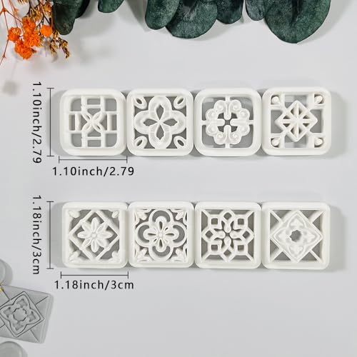 Xaekicr 8PCS Tile Pattern Polymer Clay Cutters Set – Mediterranean Geometric Clay Cutters and Textured Molds, Clay Tools for Polymer Clay Jewelry and Crafts - color: 2E color