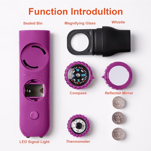 Emergency Survival Safety Whistle，Whistle for Kids with Lanyard,Compass,Thermometer,Ideal for Kayaking, Boating, Hiking, Camping, Climbing - color: Plum