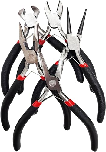Jewelers Pliers Set, 5Pcs Rubber Handle Hand Pliers, Portable, DIY Essential Tools, for Jewelry Making, Wire Processing, Bead Making, etc.