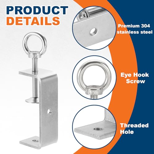 HARFINGTON 2 Pcs 304 Stainless Steel C Clamps 85mm Square Mini Tiger Clamp Adjustable Heavy Duty Metal U Clip with Eye Hook Screw for Woodworking Welding Mounting, Silver - size: 85mm