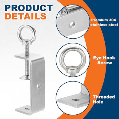 HARFINGTON 2 Pcs 304 Stainless Steel C Clamps 85mm Square Mini Tiger Clamp Adjustable Heavy Duty Metal U Clip with Eye Hook Screw for Woodworking Welding Mounting, Silver - size: 85mm