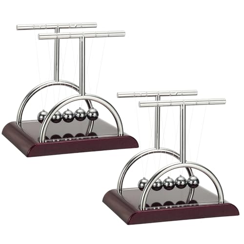 PATIKIL 2 Pack Newtons Cradle, Newton's Cradle Pendulum 5 Balance Balls Desk Toys Gravity Ball Cool Funny for Physics Toys Adults Science Men Office Desk Decor Home Gift, T-Shaped, L - size: Large