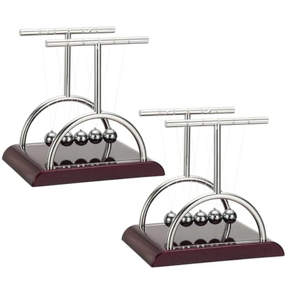 PATIKIL 2 Pack Newtons Cradle, Newton's Cradle Pendulum 5 Balance Balls Desk Toys Gravity Ball Cool Funny for Physics Toys Adults Science Men Office Desk Decor Home Gift, T-Shaped, L - size: Large