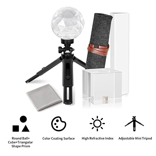 Meking 3pcs Photography Prism Set with Mini Tripod, Optical Crystal Prism - color: Transparent style