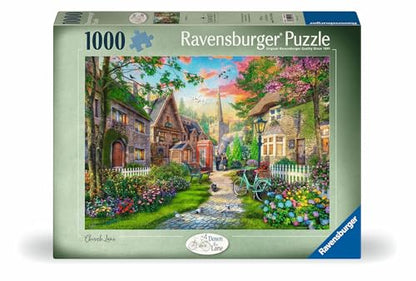 Ravensburger - Church Lane - 1000 Piece Jigsaw Puzzle - Charming English Village Church - Bright, Peaceful Imagery - Frameable - Premium Quality - Puzzles for Adults