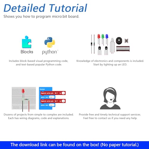 Freenove Super Starter Kit for BBC Micro:bit (V2 Included), 266-Page Detailed Tutorial, 192 Items, 38 Projects, Blocks and Python Code - color: With Micro Bit