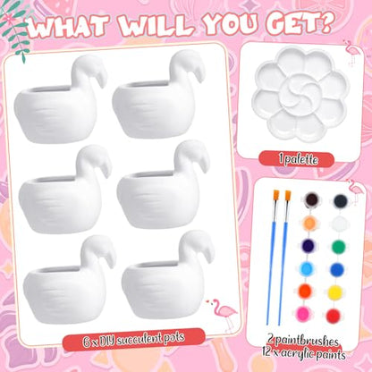 Pasimy 6 Set Ceramics to Paint DIY Succulent Planter Pots, Flamingo - style: Flamingo