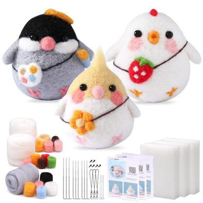 SOCNITC 3 Pcs Animal Needle Felting Starter Kit with Needle Felting Tools - color: White+Light Yellow+Gray