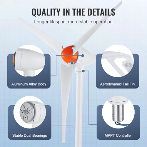 VEVOR 12V-500W Wind Turbine Generator Kit with Anemometer, 3-Blade Wind Power Generator, MPPT Controller & Adjustable Windward Direction, Suitable for Home, RVs, Boats, Farm - style: 12V 500W 3-Blade with Anemometer