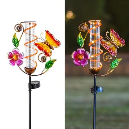Solar Rain Gauge Outdoor, Butterfly Rain Gauges for Yard - color: Yellow Butterfly