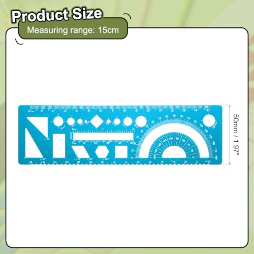 HARFINGTON Multifunctional Geometric Rulers 15cm Metric and SAE Aluminum Straight Edge Protractor Angle Math Measuring Rulers Geometric Drawings Templates for Drawing Drafting, Blue - color: Light Blue