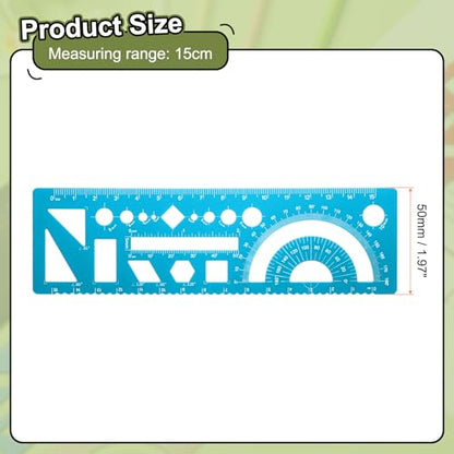HARFINGTON Multifunctional Geometric Rulers 15cm Metric and SAE Aluminum Straight Edge Protractor Angle Math Measuring Rulers Geometric Drawings Templates for Drawing Drafting, Blue - color: Light Blue