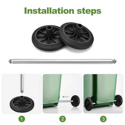 DOITOOL Trash Can Wheels Replacement Kit with 18.8" Hollow Shaft, 7" Rubber Garbage Bin Wheels and 1.2" Axle Set for Outdoor Recycling Cans, City Bin Mobile Cart Parts Pulley Trash Accessories